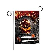 Zamango Halloween Castle with Pumpkins Garden Flag Outdoor Banner 12 x 18 inch, Bat Flying Night Decorative Large House Flags for Party Yard Home Decor