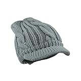 Classic Chunky Cable Knit Slouchy Beanie w/ Visor, Thick Warm Winter Cap w/Brim
