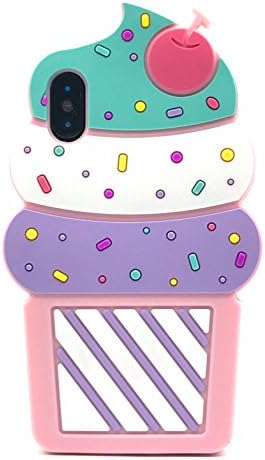 Iphone X Silicone Case, Iphone 10 Silicone Case, 3D Cartoon Cute Candy Color Cherry ICE Cream Cone Silicone Gel Cover for Iphone X 5.8inch Shockproof Fashion Phone Cases Girls