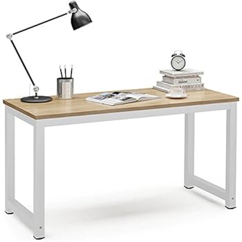 Tribesigns Computer Desk, 55 inch Large Office Desk Computer Table Study Writing Desk for Home Office, Walnut + White Leg