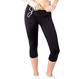 Sport-It Women's Yoga Capri Leggings with Pocket, Black Workout Capris Pants
