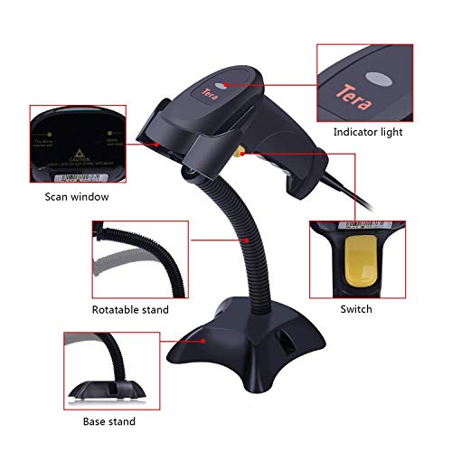 Tera Barcode Scanner USB Wired Handheld Barcode Reader 1D Bar Code