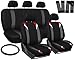 Oxgord 17pc Set Flat Cloth Mesh / Red, Gray & Black Auto Seat Covers Set - Airbag Compatible - Front Low Back Buckets - 50/50 or 60/40 Rear Split Bench - 5 Head Rests - Universal Fit for Car, Truck, Suv, or Van - FREE Steering Wheel Cover