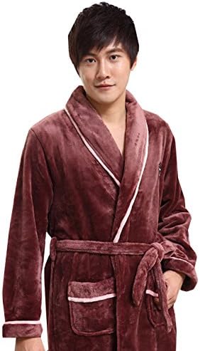 Km Men Fashion Thicken Nightdress Coral Velvet Pyjamas Bathrobe (L, Coffee)