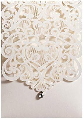 Laser Cut Wedding Invitations Cards with Envelopes Ivory White, Engagement Baby Bridal Shower Birthday Quinceanera Sweet 16, Jofanza (CW5001, 1PC)