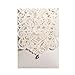 Hosmsua 50PCS White Wedding Invitations Kit 5 x 7.3 Inch Laser Cut Hollow Rose Rhinestone Pocket with Envelope for Quinceanera Bridal Shower Invite (White Ivory)