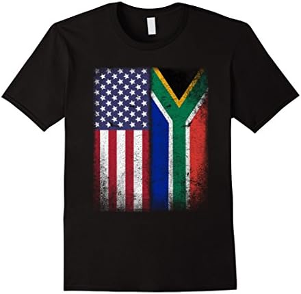 Mens South African American Flag T-shirt South Africa USa Tee Medium Black