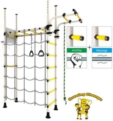 Carousel Indoor playground for kids /Jungle Gym /Swedish Wall/Training Sport Set with Swing/Climber/Climbing Rope/Basketball Hoop/Gymnastic Rings/School and Playroom Pressure Fitted Floor to Ceiling