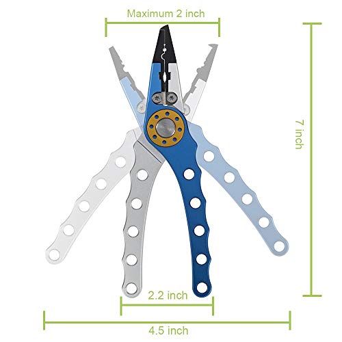 WOTOW Aluminium Angelzange, Braid Line Cutter Hook Remover Split Ring mit Stahldraht Coiled Nylon Lanyard Schwarz… – Bild 5