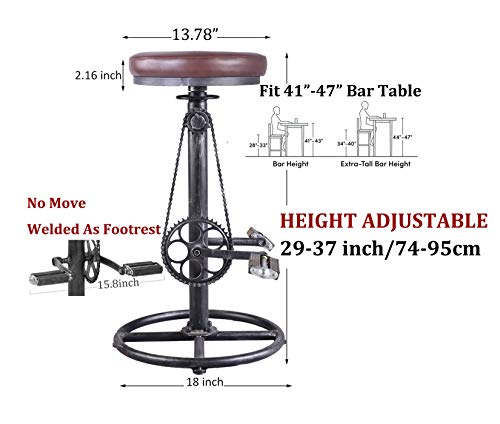 Articial Rustikaler Fahrradhocker mit Drehgelenk, Industrie-Bar-Hocker, Eisen, höhenverstellbar, Fahrradpedal als… – Bild 3