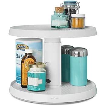 YouCopia 2-Tier Height Adjustable Crazy Susan Kitchen Cabinet Turntable and Spice Organizer