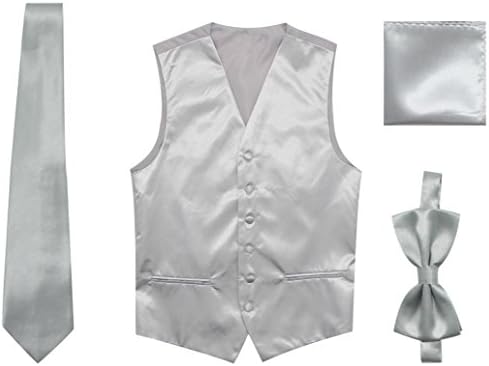 JAIFEI Satin Men Wedding Vest – Set Neck Tie, Bow Tie & Handkerchief