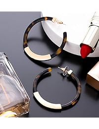 Pendientes de aro para mujer, diseño geométrico de resina acrílica, estilo bohemio, con concha de tortuga, pendientes de tuerca, joyería de moda