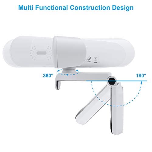 New Upgraded Webcam with Dual Microphone, USB Computer 1080P HD Streaming Web Camera 360°Rotatable for Desktop Laptop PC Mac with Flexible Rotatable Clip White