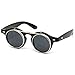 WearMe Pro Flip up Cyber Steampunk Round Circle Retro Sunglasses (Black/Silver Rimmed, 43)