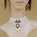 Charm.L Grace Red Rose Flower White Lace Gothic Lolita Beads Pendant Necklace