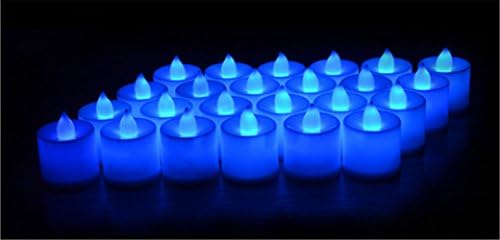 24 Pack LED Smoke-free Tea Lights – Flickering Flameless Tealight Candle – Battery-powered Fake Candles – Decoration for Wedding, Party, Dating and Festival Celebration (Blue)
