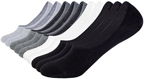 Colrovie Men's Comfort Hidden No Show Socks Loafers Non Slip Boat Liners Pack of 10 Color Black White Grey Size L