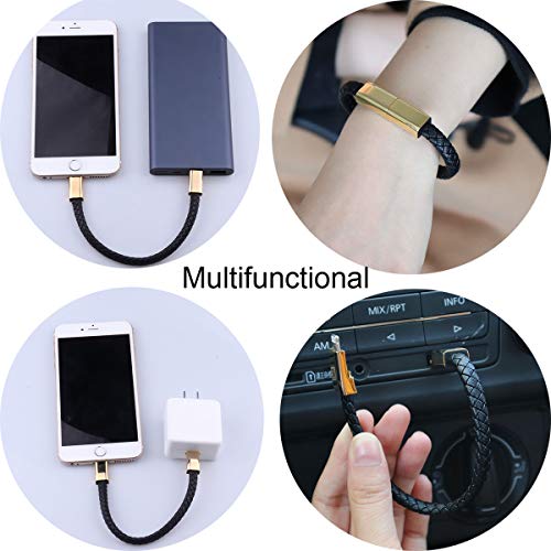 GVUSMIL USB Leather Charging Bracelets Portable Braided Wrist Band Cable Data Charger for iPhone (7.9inch)