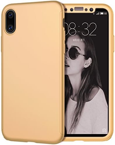 iPhone X Case, Coocolor [Perfect Fit] 360 Degree All-around Ultra Thin Full Body Coverage Protection Dual Layer Hard Slim Case + Tempered Glass Screen Protector For iPhone X-Gold