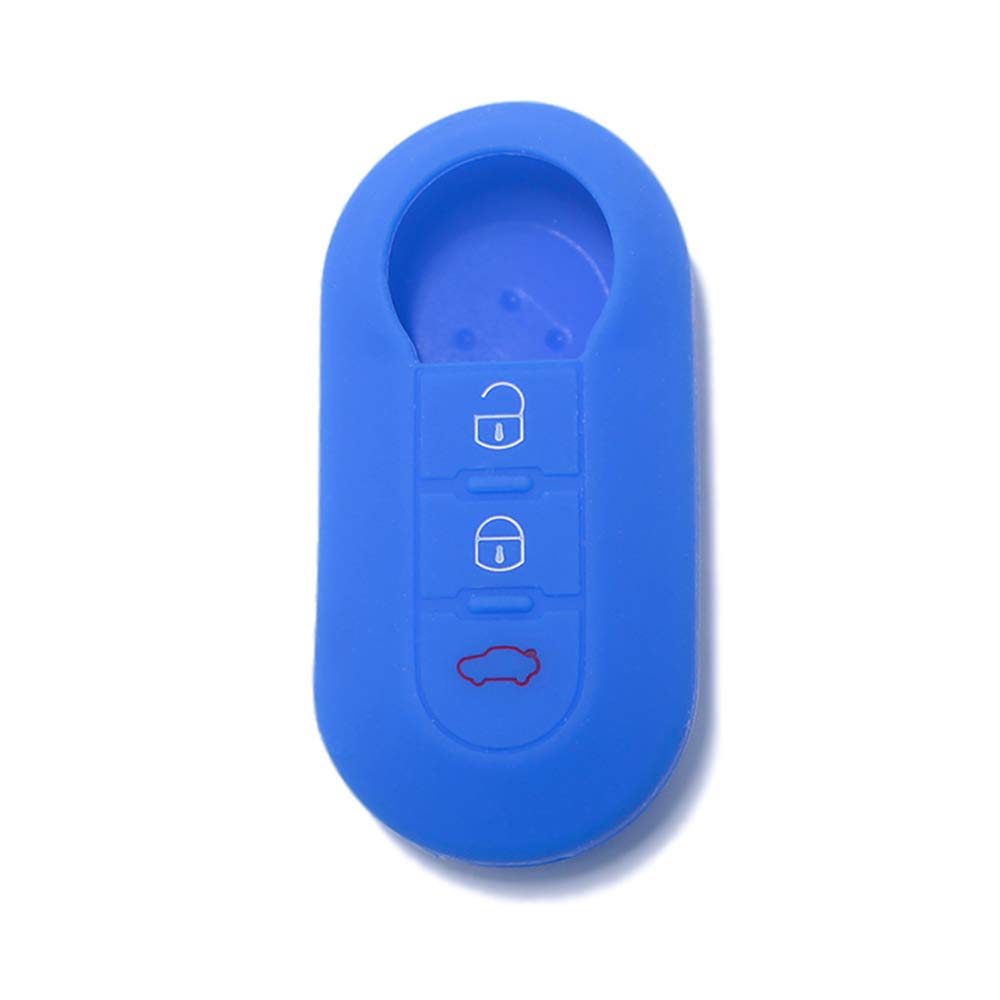 [Keyring] Silicone Key Cover Shell for Fiat Grande Punto Evo Panda Bravo Stilo 500 L and Lancia Delta Y Musa (see compatibility in photos) 3 buttons (BLU)