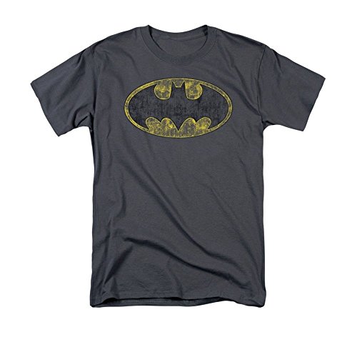 DC Comics Men's Batman Tattered Logo T-Shirt, Charcoal, X-Large