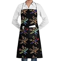 CicScottely Scissors Comb Hair Stylist Salon Cooking Kitchen Bib Apron with Pockets Aprons for Women Men Baking Gardening