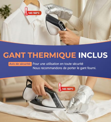 Ropilly Garment Steamer & Iron 2-in-1 1600 W, Removable Ceramic Sole, Vertical Steamer and Horizontal Ironing, Quick Conversion, Automatic Shutdown, Self-Cleaning