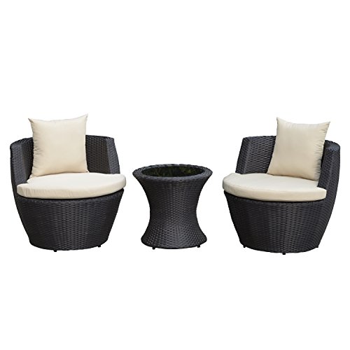 Outsunny Outdoor 3 Piece Patio Rattan Nesting Chair Conversation Set Garden -Dark Brown