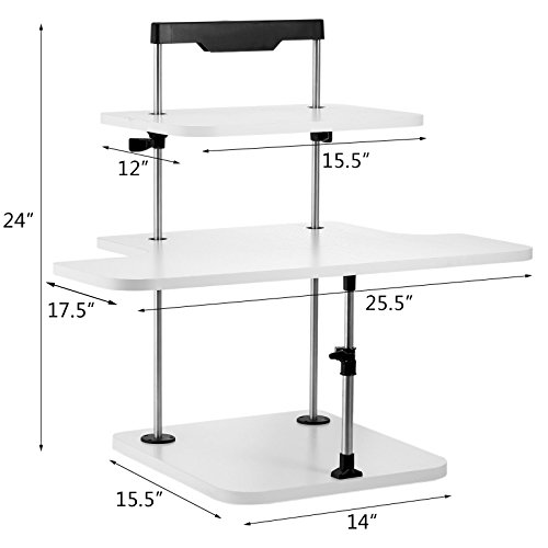 Superland 3 Tier Adjustable Computer Standing Desk 15.7 x 11 Inch Stand Up Desk Light Weight Computer Workstation for Home and Office Use (White Light Weight)