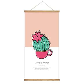 Hanging Poster Wooden Framed Cactus Theme Home Wall Canvas Prints Ready to Hang - 18"x36"