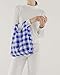 BAGGU Small Reusable Shopping Bag, Ripstop Nylon Grocery Tote or Lunch Bag, Big Check Blue