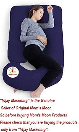 Mom's Moon Upgrade Model U Shape Pregnancy Pillow/Pregnant Women Pillow/Full Body Relax Pillow/Maternity Pillow with 100% Cotton Zippered Cover, Standard (Dark Blue)