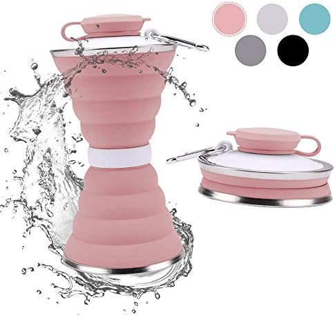 DARUNAXY Collapsible Foldable Water Bottle - Portable Reusable Leakproof Silicone Sports Travel Water Bottle for Outdoor, Gym, Hiking, Cycling with Carabiner (Pink)