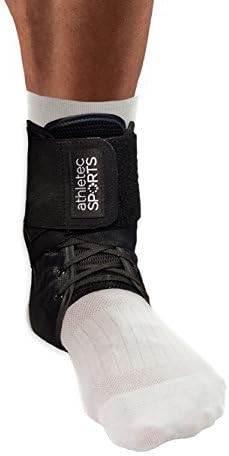 Athletec Sport Ankle Support Brace with Adjustable Laces, Stabilizer Support for Athletic Injuries, Joint Pain, Sprained Ankle, and Recovery - Size Small/Medium in Black (One Piece)