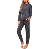 HEARTNICE Womens Pajamas Set Lightweight Fleece Outfit Soft Lounge Pjs Cozy Sleepwear with Jogger Set 2 Piece Long Pullover