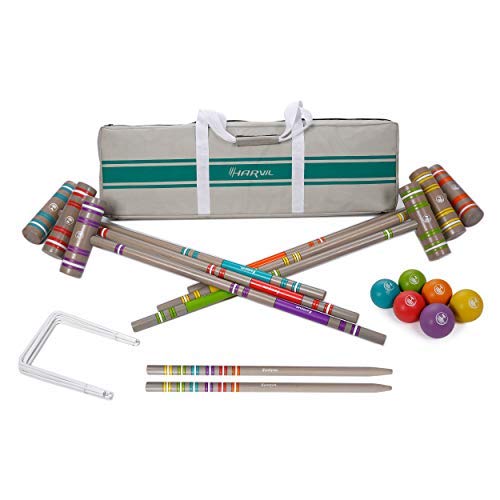Harvil 6-Player Croquet Set for All Ages with Mallets, Balls, Stake Posts, Wickets, and Carrying Case - Light Gray - Thumbnail 7