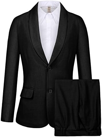 CMDC Women's 2 PC Business Casual Shawl Collar Formal Blazer Suit Pants Sets MI35 (Black, 10)