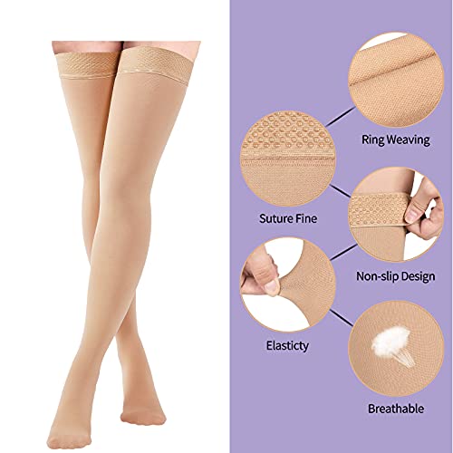 Thigh High Compression Stockings 2030 mmHg, Closed Toe Socks for Women