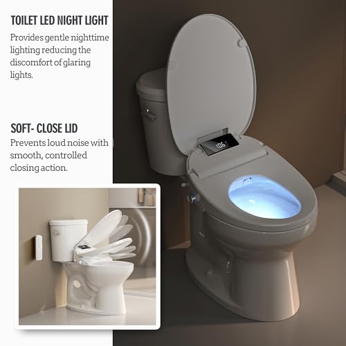 WLJBIDET Bidet Toilet Seat with Remote Control, Electronic Heated Bidet Seat with Adjustable Warm Water and Pressure, Warm Air Drying, Display Screen, Night Light, Slow Closed Toilet Lid, Elongated