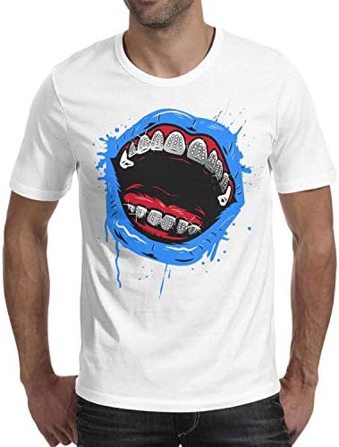 Men Short Sleeve Cotton T-Shirts Travis-Scott-Mouth-Logo-Bule- Shirt