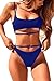 QINSEN Womens High Cut 2pcs Swimsuit Scoop Neck Cropp Top Cutout Strappy Thong Bikini Suit Sapphire Blue M