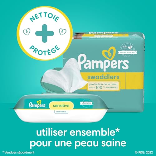 PAMPERS BABY WIPES, SENSITIVE, WATER BASED WIPE, CLINICALLY PROVEN, HYPOALLERGENIC, AND UNSCENTED FOR BABIES, 336 WIPES TOTAL (4 FLIP-TOP PACKS)