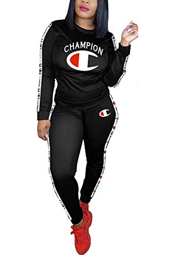 Verchirs Women Long Sleeve Pullover Top Letter Print Long Pants 2 Piece Outfits Jumpsuit Rompers