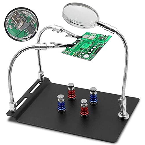 XYK Magnetic Helping Hands Soldering Station – 3X Magnifying Glass With Dimmable LED Light, 4 Flexible Arms & Alligator Clips For Electronics Repair, Jewelry Making & Crafts