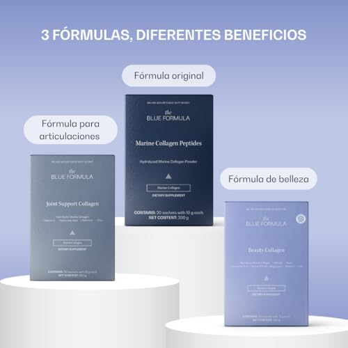 The Blue Formula Marine Collagen Peptides - Colágeno Marino Hidrolizado en Péptidos, Polvo Sin Sabor en Sobres Individuales, 10 g por Porción, Suplemento Alimenticio Diario - 20 Sobres, 200 g