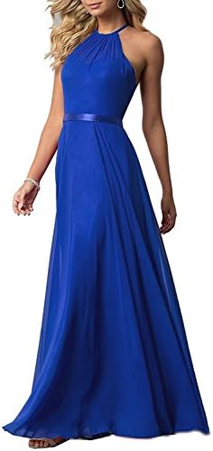 Women's Halter Long Bridesmaid Dresses Open Back A-line Formal Evening Party Gowns