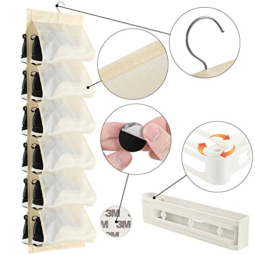BigOtters Hanging Shoe Organizer, 12 Pockets Closet Shoe Rack with 1PCS Wall Mounted Shoes Rack for Closet Door Home Shoe Organizer Holder Storage