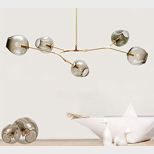 COLORLED Nordic American Retro Creative Art Tree Branches Glass Bubble Ball 5-Light Chandeliers Restaurant Gold Aluminum Alloy Living Room Pendent Lights