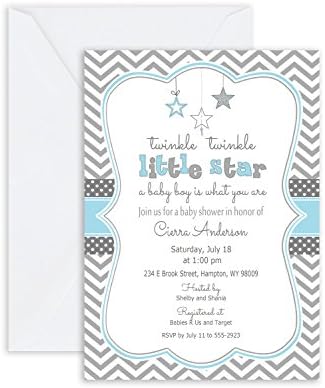 Boy Twinkle Twinkle Little Star Baby Shower Invitation Chevron Invitation Blue and Gray Boy or Girl (Choose Colors)